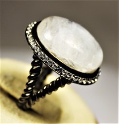 Large Sterling Silver Ladies Ring Moonstone Size 8