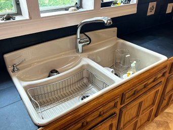 A Luxe Enameled Cast Iron Surface Mount Sink By Kohler - Plumbing Fittings And Garbage Disposal Included