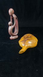 Carved Wood Statue And Trinket Dish