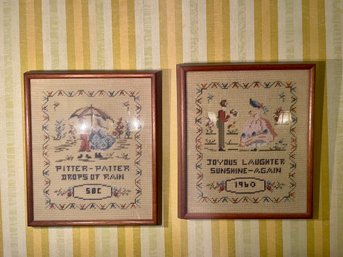 Two Vintage Framed Needlework Pieces, Dated 1960