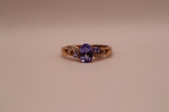 925 Sterling Silver And Copper Overlay With Purple And Clear Stones Signed 'BBJ' Ring Size 11