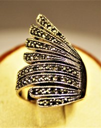 Fine Sterling Silver Marcasite Ring Size 8