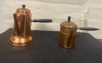 Copper Coffee / Tea Pots With Black Wooden Handles. FL/B2