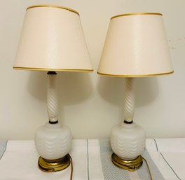 Pair Of White Vintage Lamps With Shades