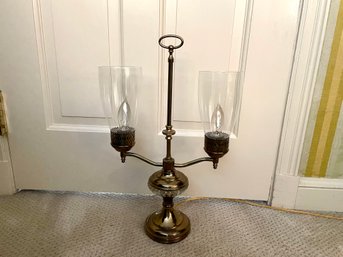 Vintage Two Light Brass & Glass Student Lamp