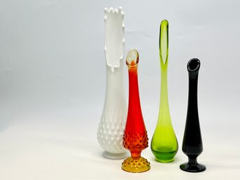 Collection Of Swung Vases Including Hobnail Milk Glass And  Fenton