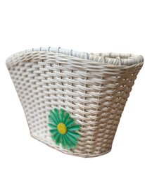 Plastic 1970s Girls Bicycle Basket With Sage Green Flower