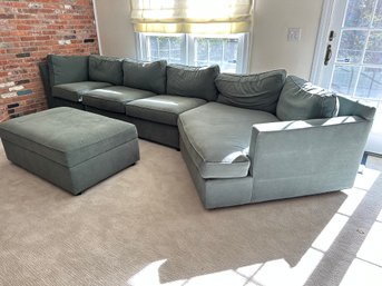 Beautiful Crate And Barrel Sectional Couch With Extra Piece And Storage Ottoman