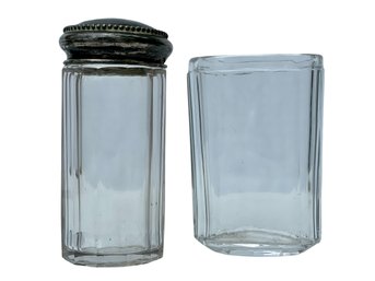 Antique Vanity Crystal Glass Bottles, One With Sterling Silver Shaker Top & Cap Engraved With The Letter B