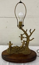 Brass Wildlife Lamp In Wooden Base