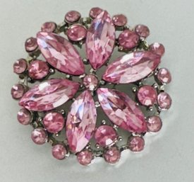 PRETTY PINK RHINESTONE FLOWER BROOCH