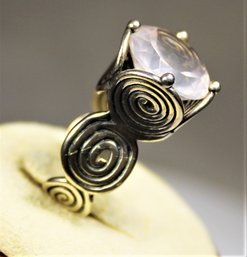 Large Rock Crystal Stone Ring Unusual Spiral Setting Size 8