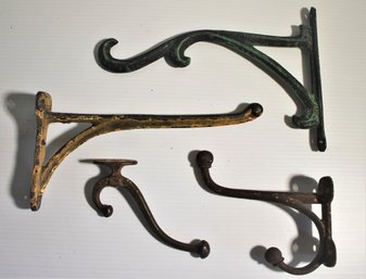 Lot Of Four Antique Wrought Iron Hat And Coat Hooks