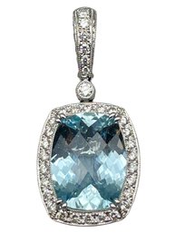 Spectacular 18k White Gold And Diamonds ,aquamarine Pendant. (paid $1600 In 2006)