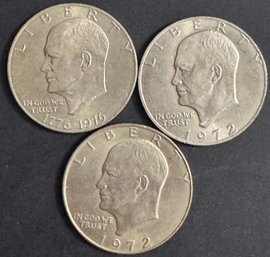 Lot Of 3 Eisenhower Dollars 1976, 1972-D, 1972