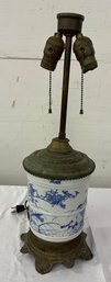 Blue And White Porcelain Vase Mounted As Lamp On Bronze Base