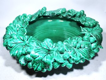 Large Green Majolica Ceramic 'wreath' Formed Center Bowl