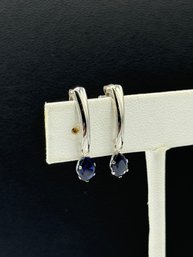 Elegant 10k White Gold & Blue Sapphire Drop Earrings