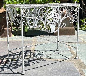 A Vintage Wrought Iron Side Table, Latticework Top