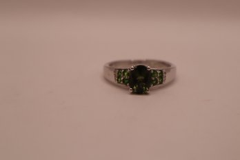 925 Sterling Silver With Green Stones 'STS' Chuck Clemency Ring Size 11