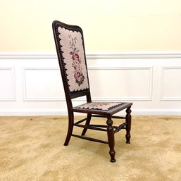A Petite Victorian High Back Needlepoint Chair