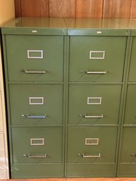 Green All-Steel Three Drawer File Cabinets (2)