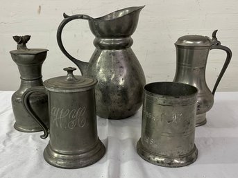 Five Pieces Of Antique Pewter