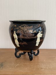 Large Chinese Oriental Stoneware Fish Bowl Planter