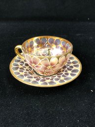 Pink Floral Glass Tea Cup And Saucer