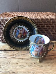 Mitterteich Bavaria Demitasse Footed Teacup And Saucer Black/Gold  Made In Germany.  Lot 9A