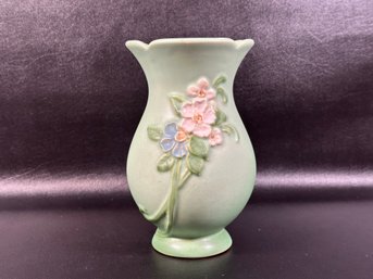 A Lovely Vintage Art Pottery Vase By Weller In Matte Green With A Floral Motif