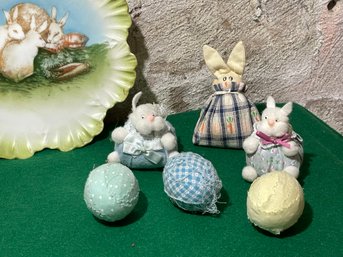 1980s Country Easter Fabric Bunnies & Eggs 6pcs