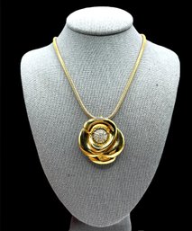 Vintage Trifari Designer Gold Color Rhinestones Flower Necklace