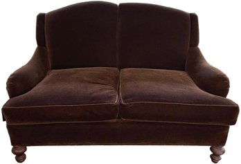 Brown Velvet Sofa With Feather Filled Seat Cushions