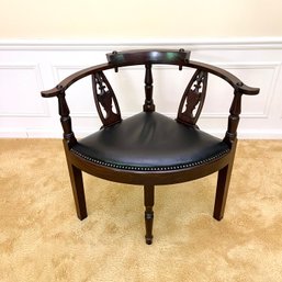 A Quality Corner Chair With A Leather Seat And Nail Head Trim