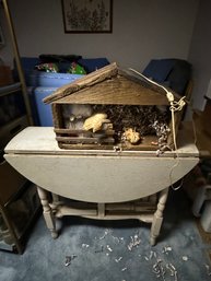 PAINTED WHITE GATE LEG TABLE AND A PRIMITIVE CRECHE SET