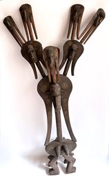 Vintage African Janus Head Wood With Brass Dance Headdress With 8 Detachable Smaller Heads From Mali