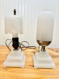 Vintage Art Deco Opaque Milk Glass Table Lamps