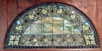 Antique Stained Glass Window In Custom Wooden Frame