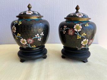 Pair Of Chinese Cloisonne Ginger Jars