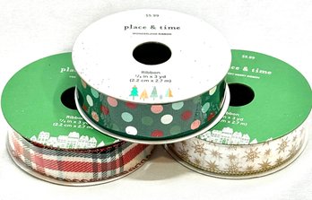 Trio Of Place & Time Wired Fabric Ribbon