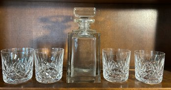 Four Unmarked (waterford?) Crystal Low Ball Glasses With Crystal Decanter