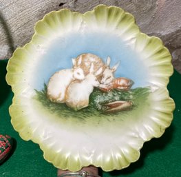 1890-1900s Bavarian Antique Bunnies & Lettuce Rim Bone China Plate Victoria Carlsbad