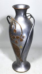 Art Nouveau Mixed Metals Vase Pewter And Brass