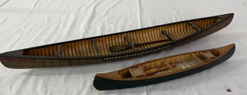 Two Hand Made Miniature Wooden Canoes