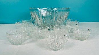 Glass Punch Bowl And Cups Set