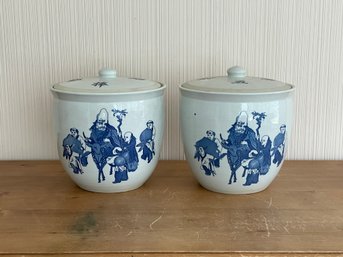 Vintage Chinese Blue And White Rice Ginger Jar With Lid