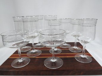 Elegant Grouping Of 10 LENOX Moonspun Platinum Glasses