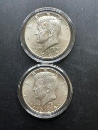 2 Kennedy 40 Silver Half Dollar 1968-D, 1969-D