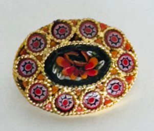 MICRO MOSAIC GOLD TONE BROOCH